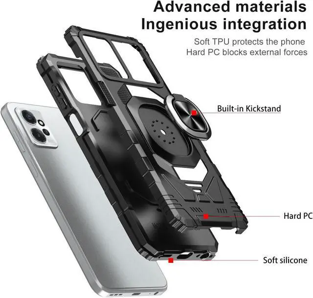 Alt view image 6 of 7 - Robotic Series Hybrid Case with Ring Grip for Motorola Moto G Power 5G 2023 - Black