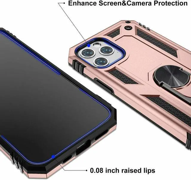 Alt view image 7 of 7 - Military Grade Finger Loop Case with 360° Rotating Ring Grip Kickstand for iPhone 14 Pro Max - Rose Gold