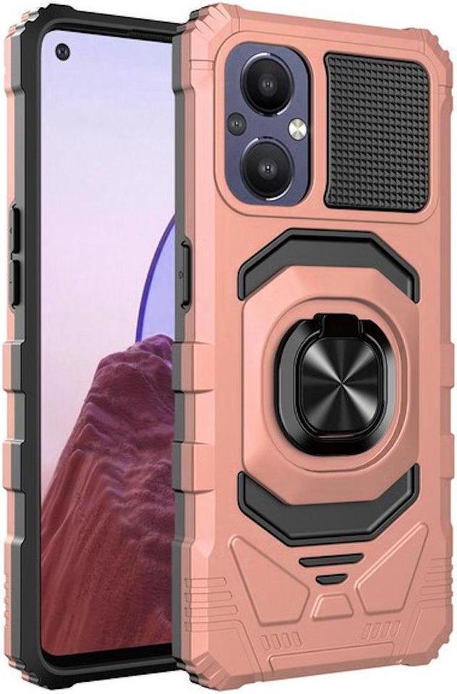 Alt view image 3 of 4 - Robotic Series Dual Layer Hybrid Case with Ring Stent Finger Loop for OnePlus Nord N20 5G - Rose Gold