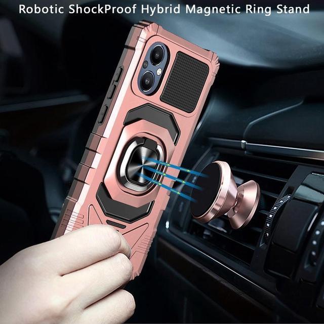 Alt view image 4 of 4 - Robotic Series Dual Layer Hybrid Case with Ring Stent Finger Loop for OnePlus Nord N20 5G - Rose Gold
