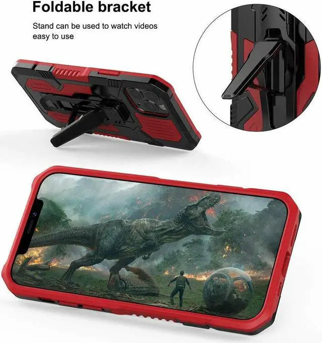 Alt view image 6 of 7 - Military Grade Hybrid Armor Case with Integrated Belt Clip and Kickstand for iPhone 14 Plus - Red