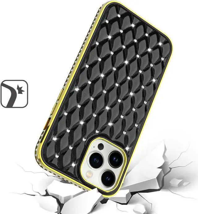Alt view image 2 of 4 - Luxurious Quilted Diamond Case for iPhone 14 Pro - Black