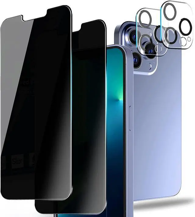 Main image of 2+2 Combo Pack 2-Pack Privacy Tempered Glass Screen Protector + 2-Pack Camera Lens Tempered Glass Protector for iPhone 13 Pro