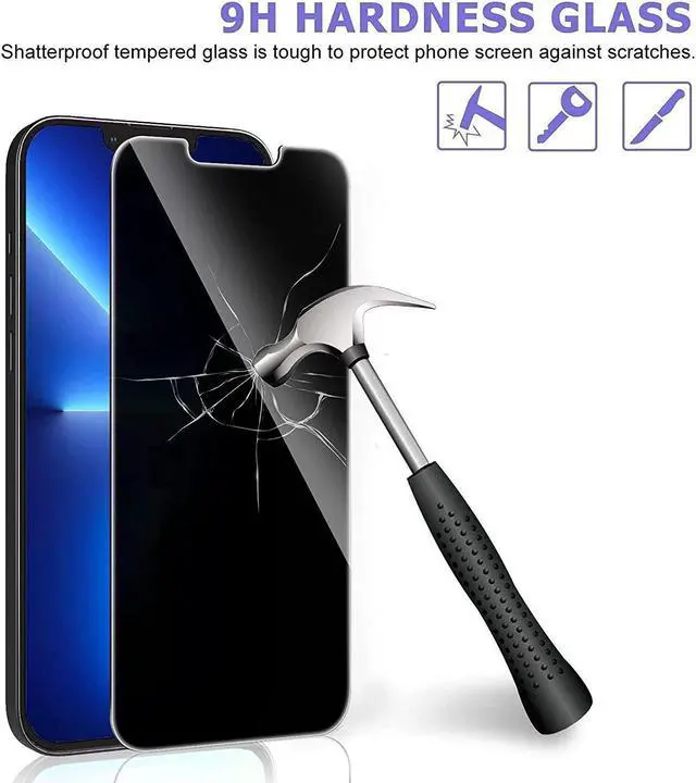 Alt view image 6 of 7 - 2+2 Combo Pack 2-Pack Privacy Tempered Glass Screen Protector + 2-Pack Camera Lens Tempered Glass Protector for iPhone 13 Pro