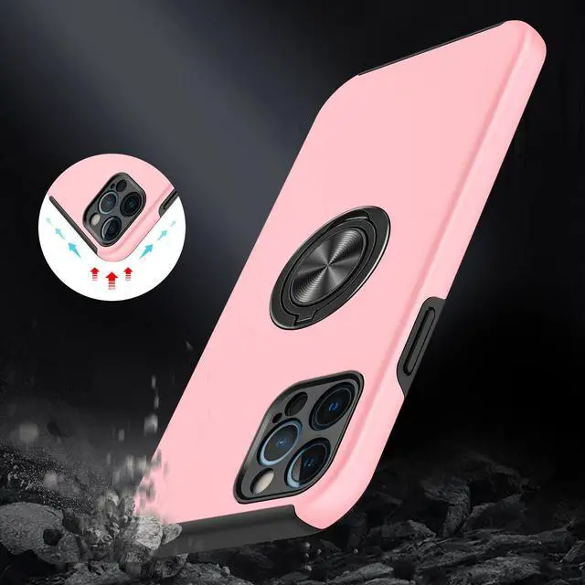 Alt view image 2 of 7 - 360 Rotating Ring Grip Hybrid Case for iPhone 14 - Pink