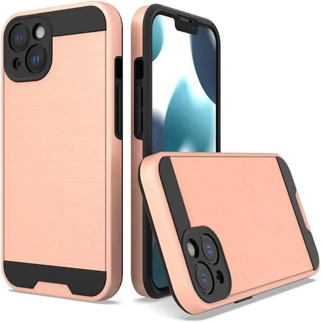Main image of Brushed Metal Texture Hybrid Armor Case for iPhone 13 - Rose Gold