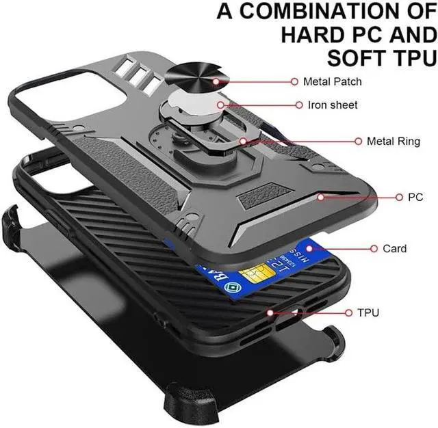 Alt view image 4 of 5 - Tough Ring Grip Case with Card Slot for iPhone 14 Pro Max - Black