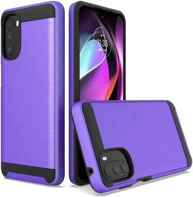Main image of Brushed Textured Hybrid Armor Case for Motorola Moto G 5G 2022 - Purple