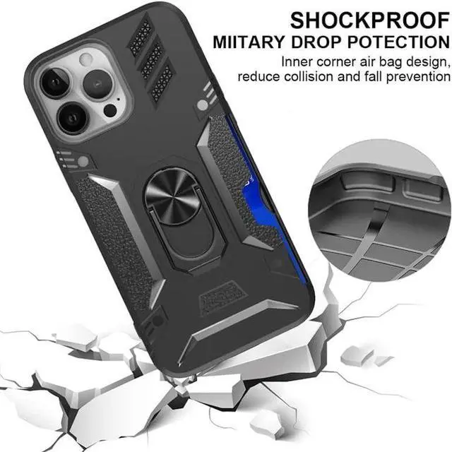 Alt view image 2 of 5 - Tough Ring Grip Case with Card Slot for iPhone 14 Pro - Black