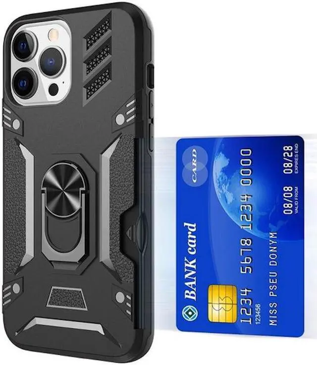 Main image of Tough Ring Grip Case with Card Slot for iPhone 14 Pro - Black