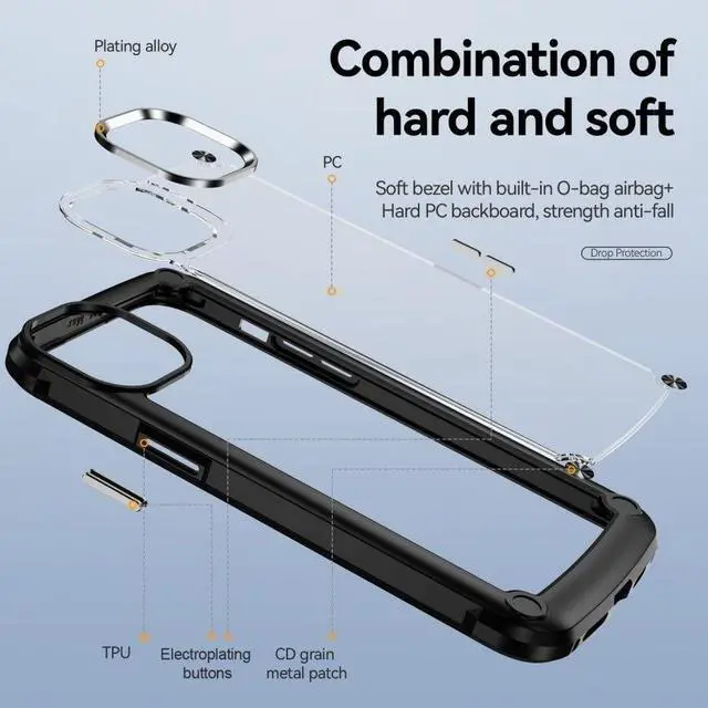 Alt view image 5 of 6 - Tough Shield Snap-on Transparent Case for iPhone 14 Plus - Black