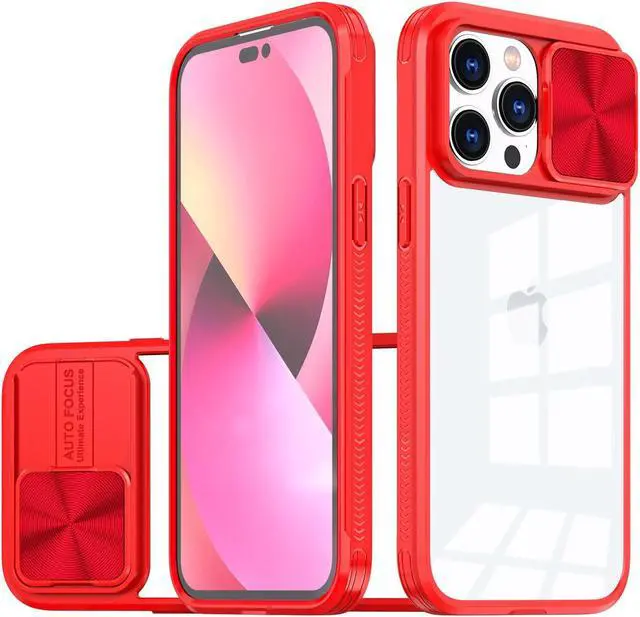 Main image of HD Transparent Case with Camera Privacy Cover for iPhone 14 Pro Max - Red