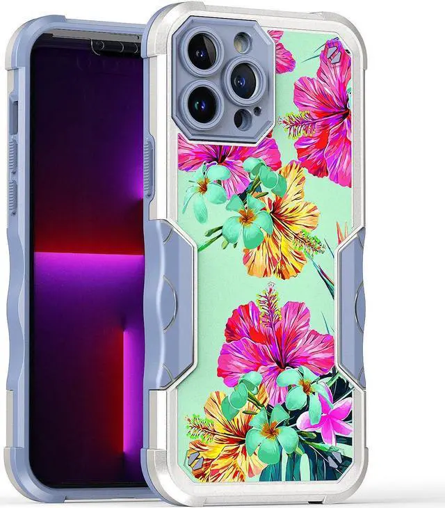 Main image of Military Grade Shockproof Hybrid Armor Case for iPhone 14 Pro - Hibiscus Flower