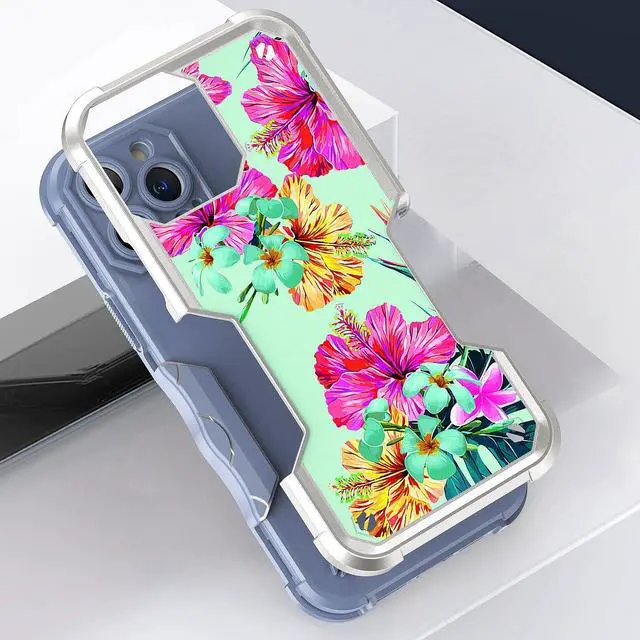 Alt view image 3 of 4 - Military Grade Shockproof Hybrid Armor Case for iPhone 14 Pro - Hibiscus Flower