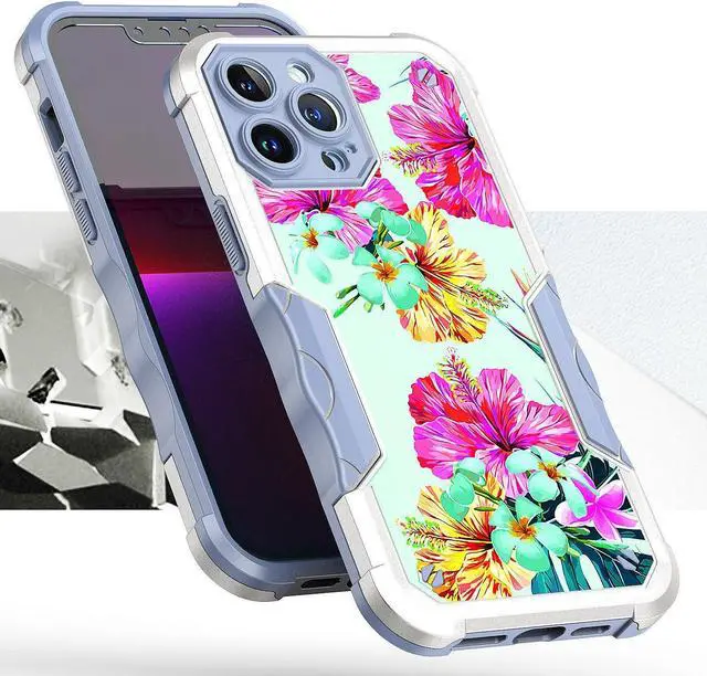 Alt view image 4 of 4 - Military Grade Shockproof Hybrid Armor Case for iPhone 14 Pro - Hibiscus Flower