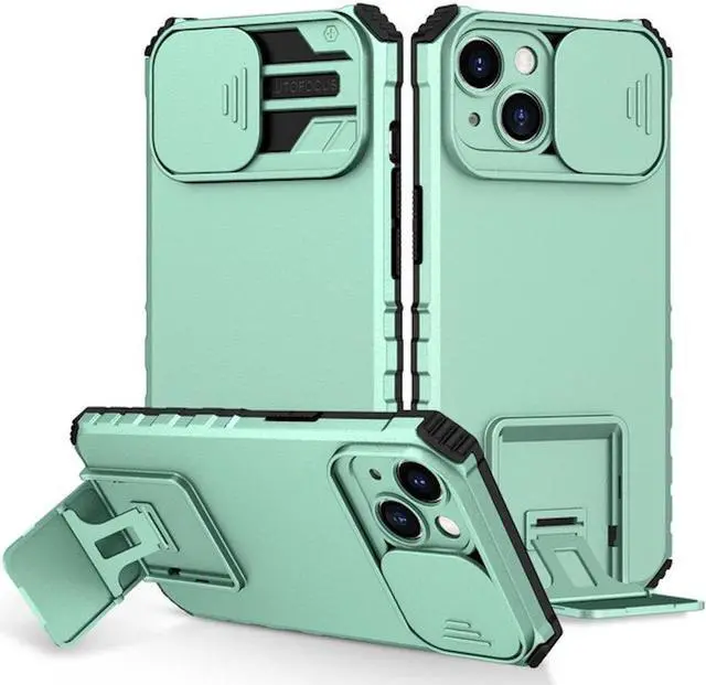 Main image of Camera Privacy Cover Hybrid Case with Kickstand for iPhone 14 - Green