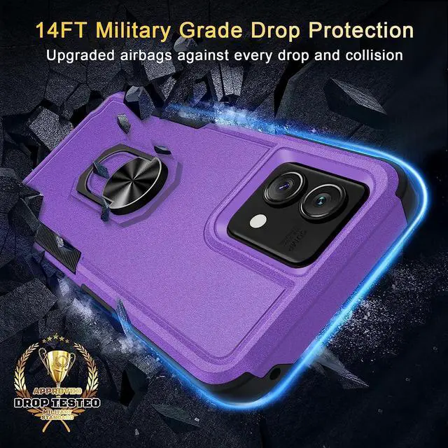 Alt view image 2 of 7 - Military Grade TUFF Shockproof Hybrid Armor Case with Ring Grip for Motorola Moto G Stylus 5G 2023 - Purple