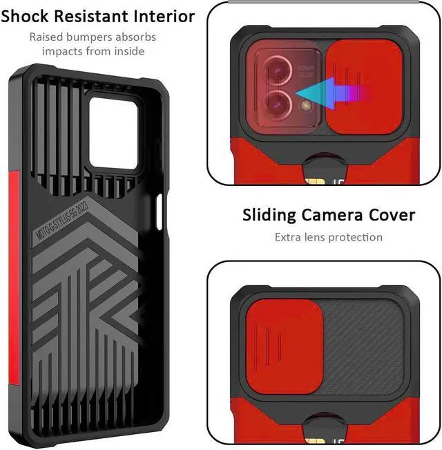 Alt view image 5 of 7 - Military Grade All-In-One Ring Stand Card Case for Motorola Moto G Stylus 5G 2023 - Red