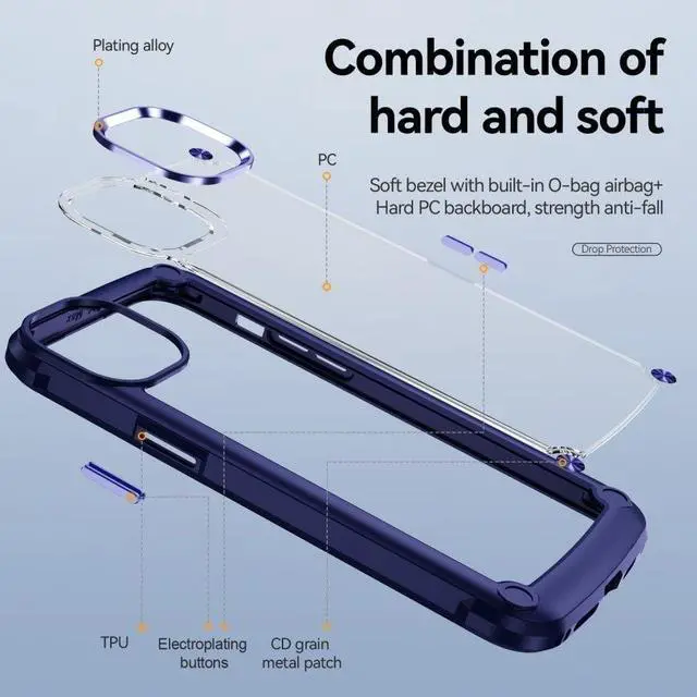 Alt view image 7 of 7 - Tough Shield Snap-on Transparent Case for iPhone 14 - Navy Blue