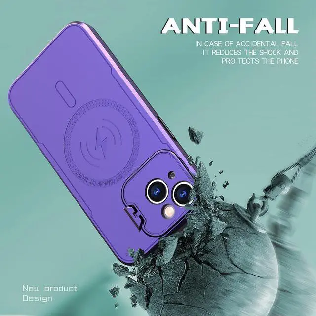 Alt view image 2 of 7 - MagSafe Compatible Hybrid Case with Camera Ring Stand for iPhone 14 - Purple