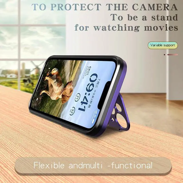 Alt view image 3 of 7 - MagSafe Compatible Hybrid Case with Camera Ring Stand for iPhone 14 - Purple