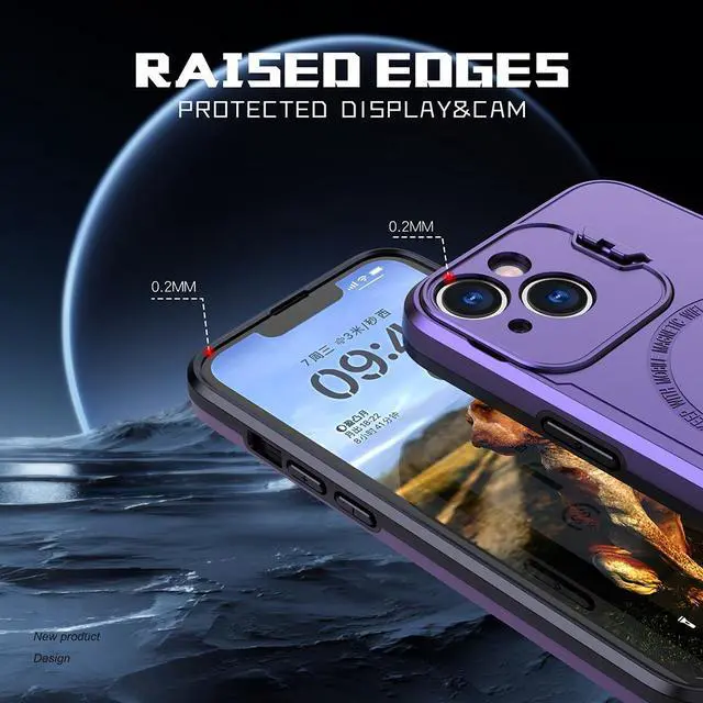 Alt view image 5 of 7 - MagSafe Compatible Hybrid Case with Camera Ring Stand for iPhone 14 - Purple