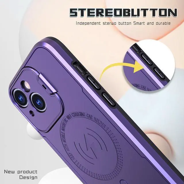 Alt view image 6 of 7 - MagSafe Compatible Hybrid Case with Camera Ring Stand for iPhone 14 - Purple