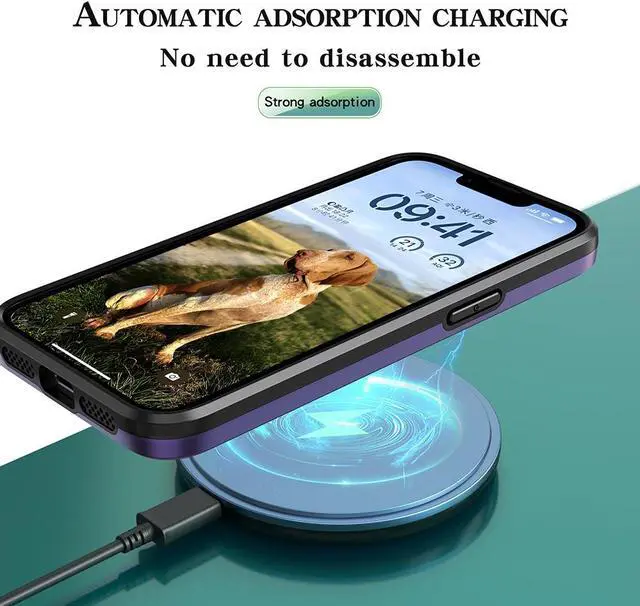 Alt view image 7 of 7 - MagSafe Compatible Hybrid Case with Camera Ring Stand for iPhone 14 - Purple