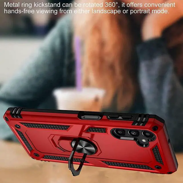 Alt view image 6 of 7 - Military Grade Hybrid Case with Ring Grip for Samsung Galaxy A15 5G - Red