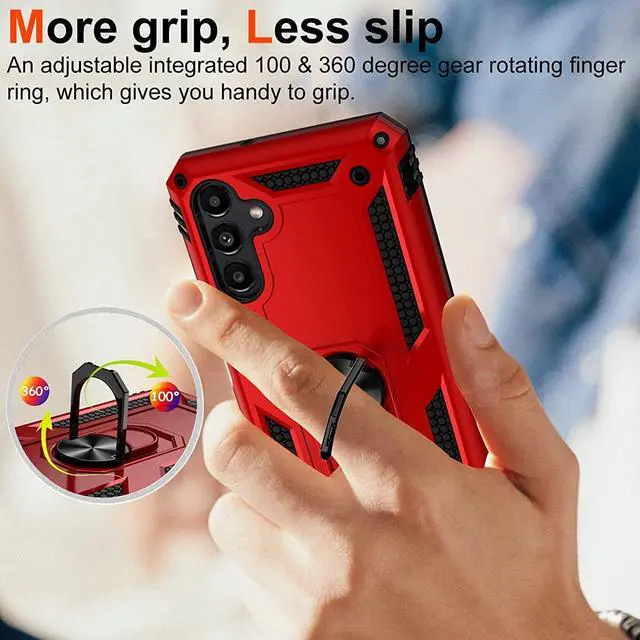 Alt view image 5 of 7 - Military Grade Hybrid Case with Ring Grip for Samsung Galaxy A15 5G - Red