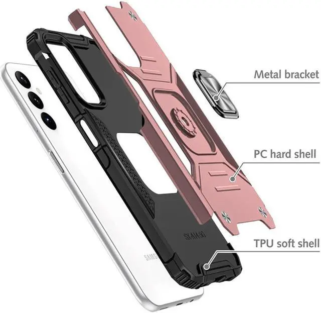 Alt view image 5 of 6 - Military Grade Robust Series Dual Layer Hybrid Case with Ring Grip for Samsung Galaxy A15 5G - Rose Gold