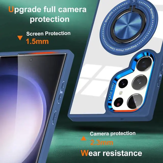 Alt view image 2 of 4 - Tough Shield Crystal Case with MagSafe Magnetic Ring Holder for Samsung Galaxy S24 Ultra - Blue