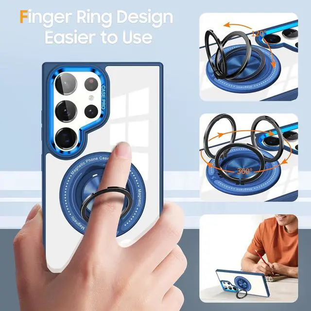Alt view image 3 of 4 - Tough Shield Crystal Case with MagSafe Magnetic Ring Holder for Samsung Galaxy S24 Ultra - Blue