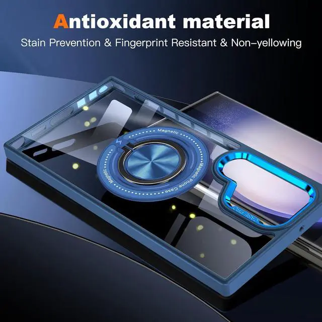 Alt view image 4 of 4 - Tough Shield Crystal Case with MagSafe Magnetic Ring Holder for Samsung Galaxy S24 Ultra - Blue