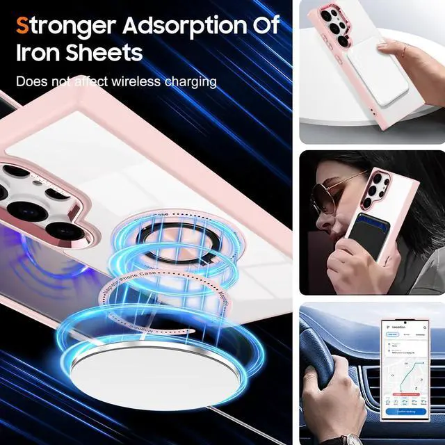 Alt view image 2 of 6 - Tough Shield Crystal Case with MagSafe Magnetic Ring Holder for Samsung Galaxy S24 Ultra - Pink