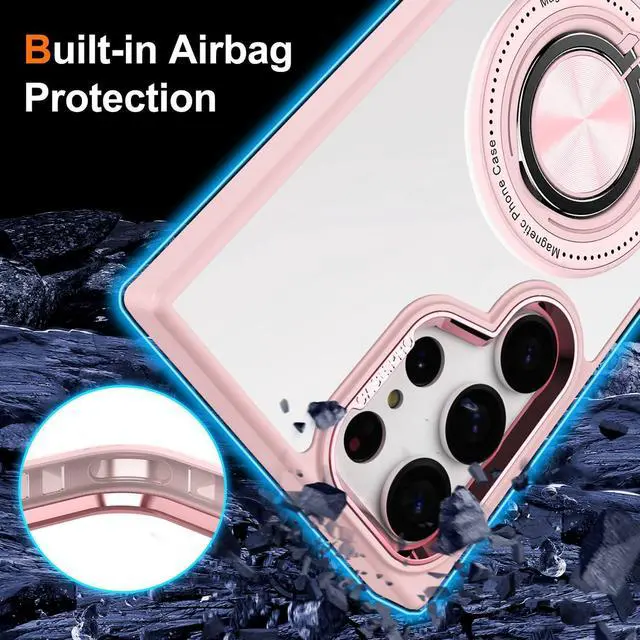 Alt view image 3 of 6 - Tough Shield Crystal Case with MagSafe Magnetic Ring Holder for Samsung Galaxy S24 Ultra - Pink