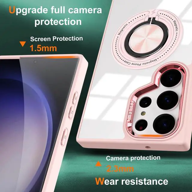 Alt view image 5 of 6 - Tough Shield Crystal Case with MagSafe Magnetic Ring Holder for Samsung Galaxy S24 Ultra - Pink