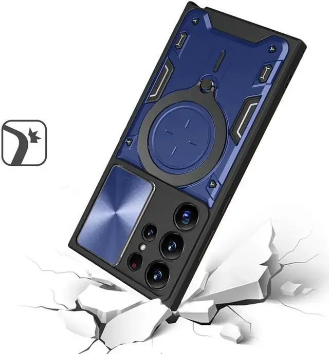 Main image of Elite Series Hybrid Case with MagSafe Magnetic Ring Stand and Camera Lens Cover for Samsung Galaxy S24 Ultra - Blue