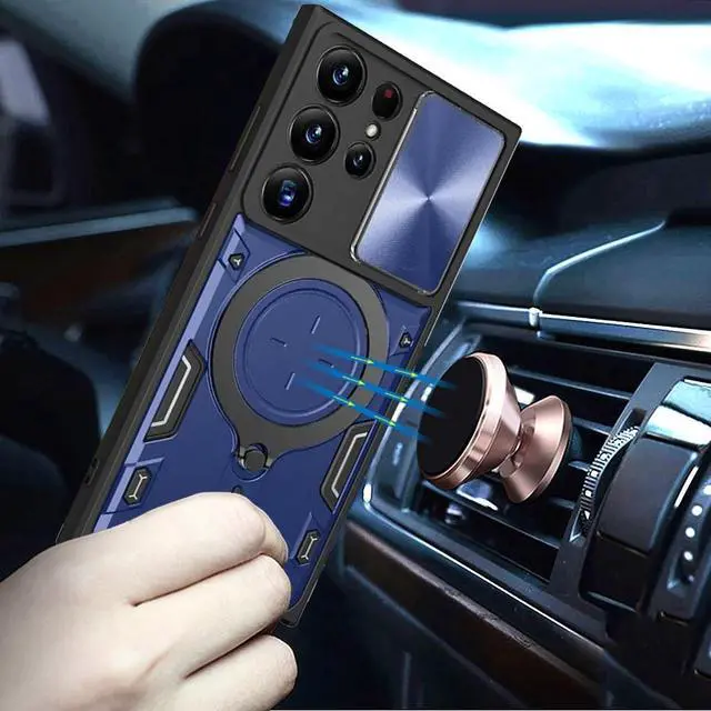 Alt view image 2 of 2 - Elite Series Hybrid Case with MagSafe Magnetic Ring Stand and Camera Lens Cover for Samsung Galaxy S24 Ultra - Blue