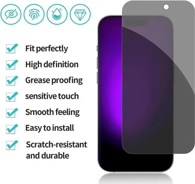 Alt view image 4 of 7 - Privacy Tempered Glass Screen Protector for iPhone 15