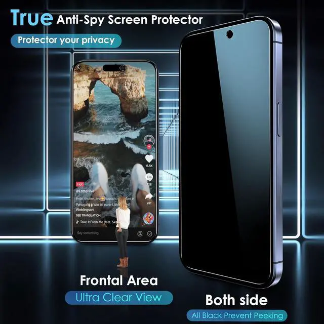 Alt view image 3 of 7 - Privacy Tempered Glass Screen Protector for iPhone 15