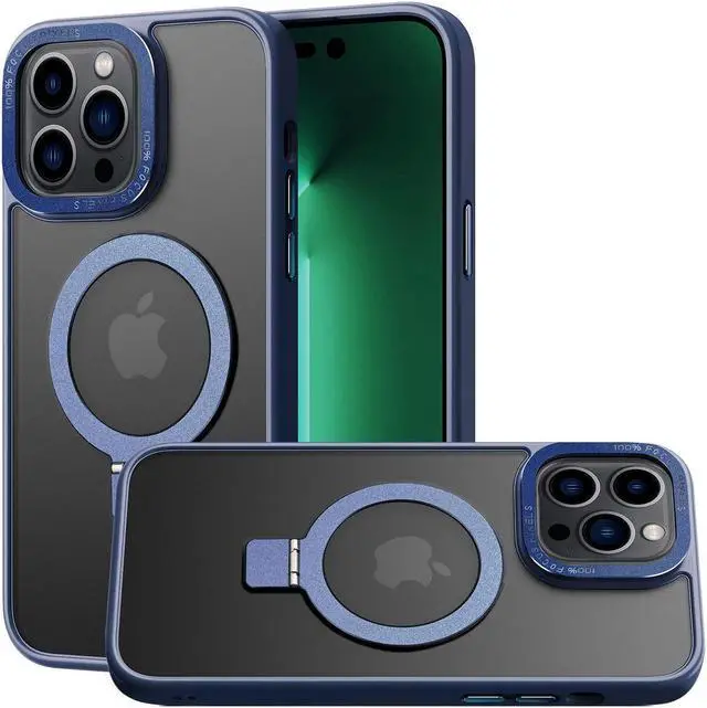 Alt view image 3 of 4 - MagSafe Compatible Shade Series Hybrid Case with Kickstand Ring Holder for iPhone 12 Pro Max - Blue