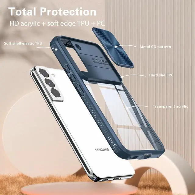 Alt view image 5 of 7 - HD Transparent Case with Camera Privacy Cover for Samsung Galaxy S23 FE - Blue