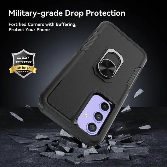 Alt view image 2 of 7 - Military Grade TUFF Shockproof Hybrid Armor Case with Ring Grip for Samsung Galaxy A15 5G - Black