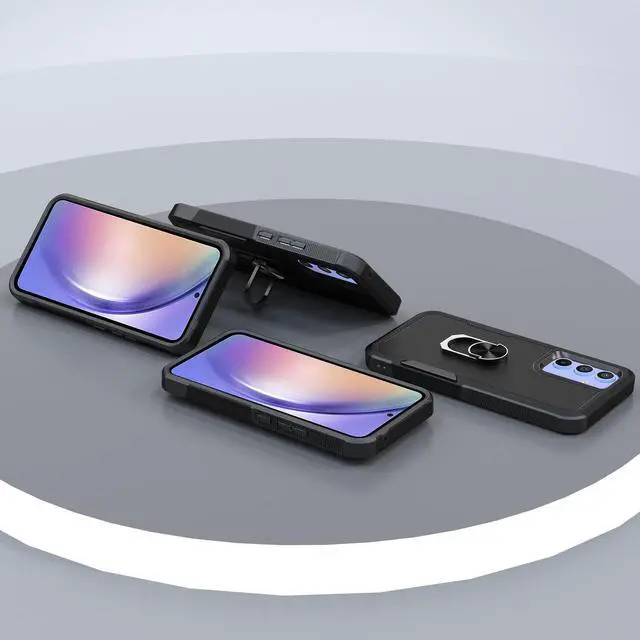 Alt view image 6 of 7 - Military Grade TUFF Shockproof Hybrid Armor Case with Ring Grip for Samsung Galaxy A15 5G - Black