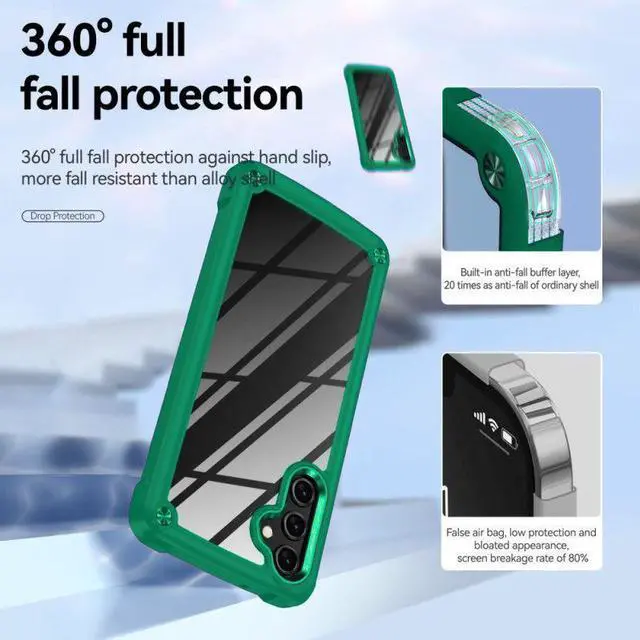 Alt view image 2 of 7 - Military Grade Tough Shield Snap-on Transparent Case for Samsung Galaxy A15 5G - Green