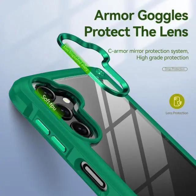 Alt view image 4 of 7 - Military Grade Tough Shield Snap-on Transparent Case for Samsung Galaxy A15 5G - Green