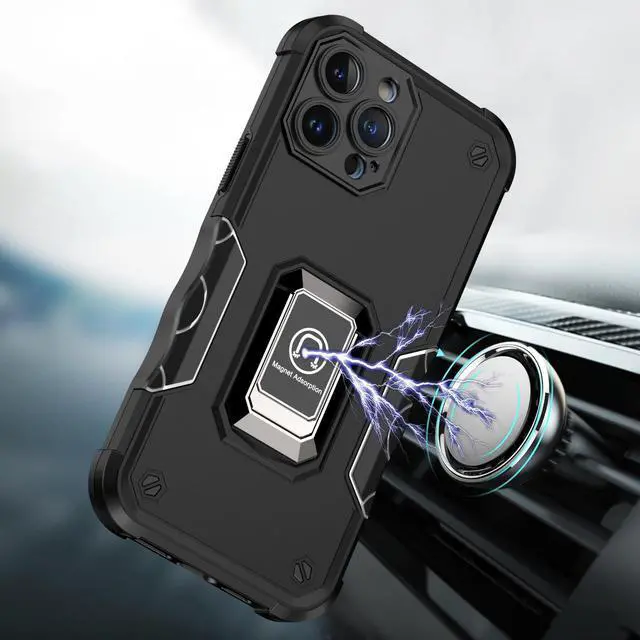 Alt view image 5 of 5 - Military Grade Shockproof Hybrid Armor Case with Ring Grip for iPhone 15 - Black