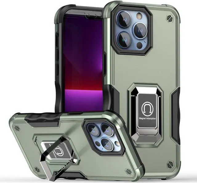 Main image of Military Grade Shockproof Hybrid Armor Case with Ring Grip for iPhone 15 - Green