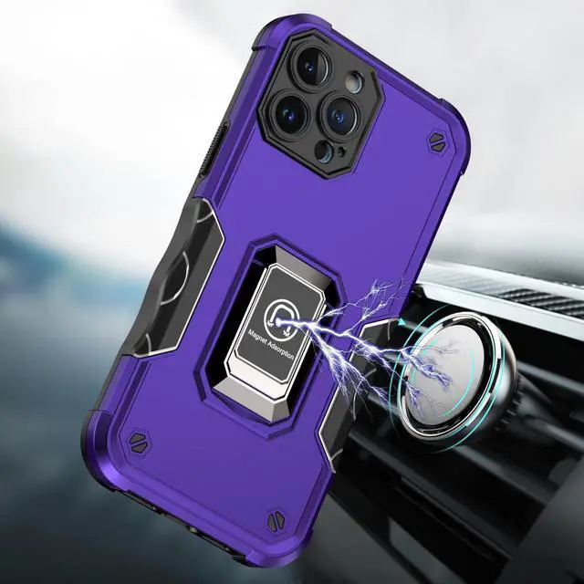 Alt view image 5 of 5 - Military Grade Shockproof Hybrid Armor Case with Ring Grip for iPhone 15 - Purple